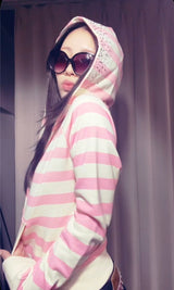 Cross Patch Striped Zip Hoodie