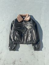 Synthetic Leather Fur Collar Blouson