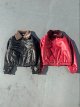 Synthetic Leather Fur Collar Blouson