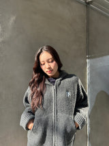 이중 지퍼 니트 까마귀