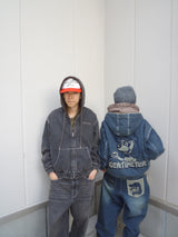 CMT ruler boa denim hooded jacket