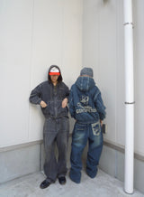 CMT ruler boa denim hooded jacket