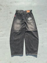 King Logo Slub Denim Buggy Pants