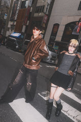 OE logo leather fakefar jacket