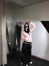 Cross Patch Striped Zip Hoodie