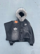 King Logo Slub Denim Far Zip Hoodie