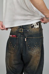 Grunge studs wide denim