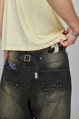 Grunge studs wide denim