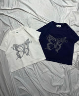 Front butterfly logo rhinestone ss tee