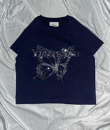 Front butterfly logo rhinestone ss tee