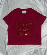 Front butterfly logo rhinestone ss tee