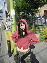 國王徽標樁縫製的拉鍊連帽衫(裁剪)