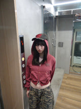 國王徽標樁縫製的拉鍊連帽衫(裁剪)