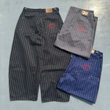 条纹褶皱休闲裤