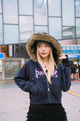 Tribal logo fur zip hoodie