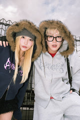 Tribal logo fur zip hoodie