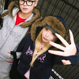 Tribal logo fur zip hoodie