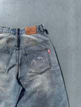 平成标志水钻牛仔短裤