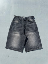 平成标志水钻牛仔短裤
