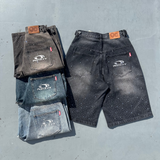 平成标志水钻牛仔短裤