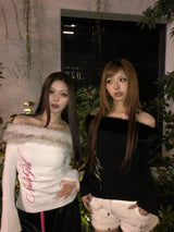 크로스 퍼 오프숄더 티