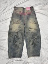 Ninety Girl Logo Glitter Buggy Denim Pants