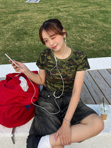 yung 로고 라인스톤 핏 티