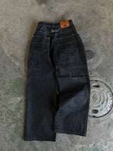 western short rigid wide tuck denim pants