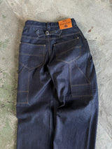 western short rigid wide tuck denim pants