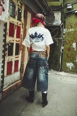 平成标志水钻牛仔短裤