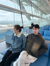 circle denim boa blouson