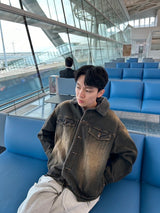 circle denim boa blouson