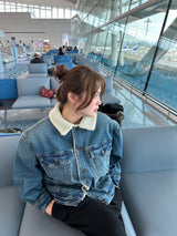 circle denim boa blouson