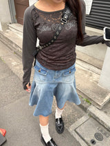 透視蕾絲長袖T恤