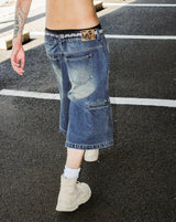 genzai Chain Baggy Denim Half Pants