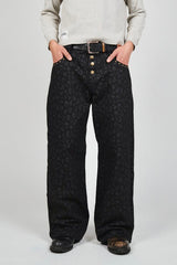 leopard straight denim pants