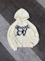 正面蝴蝶標誌拉鍊連帽衫