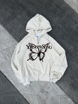 正面蝴蝶標誌拉鍊連帽衫