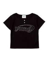 yung logo rhinestone fit thermal henley short-sleeve tee