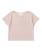 yung logo rhinestone fit thermal henley short-sleeve tee