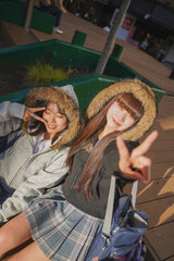 Tribal logo fur zip hoodie