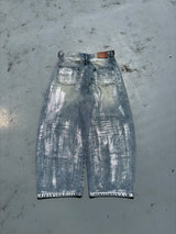 平成标志闪亮印花牛仔裤