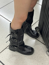 buckle point midi boots