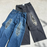 camouflage patch wide denim
