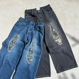 camouflage patch wide denim