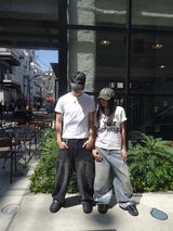 平成标志闪亮印花牛仔裤