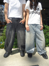 平成标志闪亮印花牛仔裤