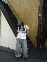 平成标志闪亮印花牛仔裤