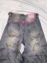 Ninety Girl Logo Glitter Buggy Denim Pants