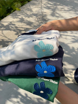 writing flower ringer logo tee